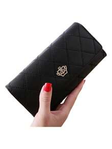 YUQING.FC Cartera larga de diseño geométrico con corona decorativa de tríptico #Hg001, regalo para volver a la escuela, regalo para estudiantes universitarios, regalo para niñas - Negro - Ver 4