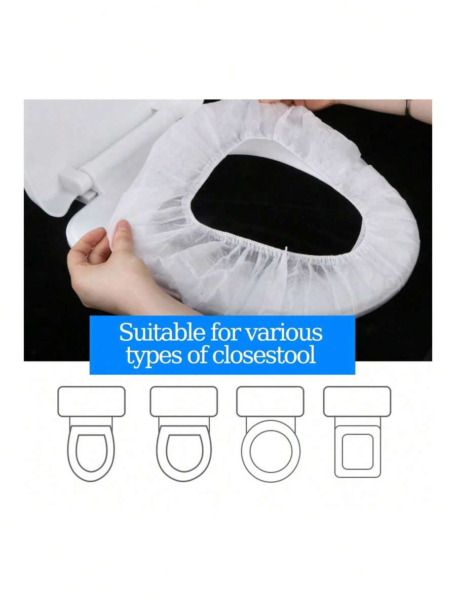 1-50pcs Disposable Transparent Durable Plastic Toilet Seat Covers, Easy To Clean, Suitable For Waterproof Travel Toilet Liners With Inner Lining, Economical Household Items - White - View 1