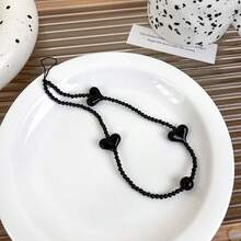 1pc Simple DIY Black Heart Bead Phone Chain CCD Beaded Earphone Bag Packaging Bracelet Lanyard Chain