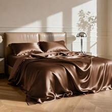 WSXC Twin XL Satin Sheet Sets - 3 Piece Brown Silky Bed Sheets With Deep Pockets Luxury Silk Feel Satin Sheet Set Twin XL 1 Flat Sheet 1 Fitted Sheet 1 Pillow Case - Brown - View 2