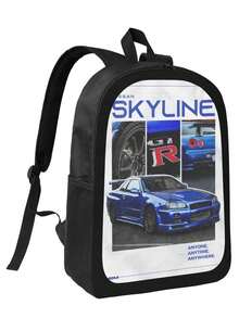 Blue Nissan Skyline Gtr Car All-Match Geometric Pattern Backpack - Lightweight & Fashionable For Every Outfit - 黑色 - 查看 1
