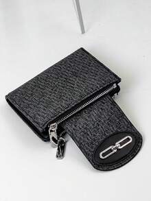 Women's Short Wallet, Woven Texture Soft Refined PU Wallet, Fashion Snap Closure Double Zipper Large Capacity Multi-Function Wallet Card Holder, Lightweight Minimalist Clutch Suitable For Holiday Gifts - Black - View 6