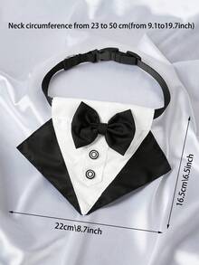 1pc Pet Wedding Bow Tie Bib With Leash Clip, Suitable For Cats And Medium To Large Dogs - Black and White - View 6