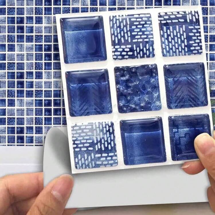 BESPORTBLE 18 Piezas de Baldosas deármol Pelar Y Pegar Pared Adhesivo para Salpicaduras de Vinilo Impermeable Mosaico para Salpicaduras para Baño Cocina 10X10 - Azul oscuro, azul marino - Añade 5