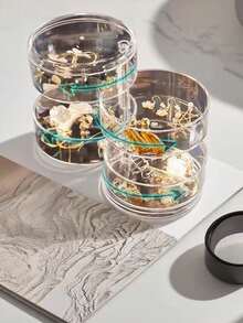 1个透明旋转首饰盒，4层带盖收纳盒，方便存放饰品、耳环、项链、手镯 - 無色 - 查看 3