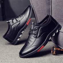 Fashionable Streetwear Style Low-Top Men Casual Shoes, Comfortable And Durable, Easy To Put On And Take Off, Versatile Men Dress Shoes For Daily Casual & Office Wear, Perfect Men Shoes For Autumn And Winter. - 黑色 - 查看 5