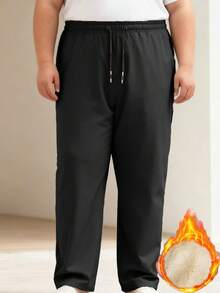 1pc Plus Size Men's Thick Casual Sweatpants, With Pockets And Drawstring, Suitable For Autumn/Winter, Extra Plus Size Outdoor Casual Men's Pants