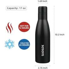 BJPKPK - Botellas de agua de acero inoxidable, 750 ml, botellas de agua aislantes, botellas de agua deportivas que se mantienen frías durante 24 horas y calientes durante 12 horas(0.5 Litros Negro (Midnight Black)) - Multicolor - Ver 2