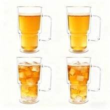 1/2/4pcs - Double Wall Glass Cups, Beer Mugs, Coffee Cups With Handles, Creative Double Layer Wine Glasses, Modern Beer Glasses, Thermal Insulated Hot Drink Glasses, Large Capacity 400ml Transparent Glass Cups, Suitable For Home, Office, Cafe, Bar, Heat-Resistant High Borosilicate Glass