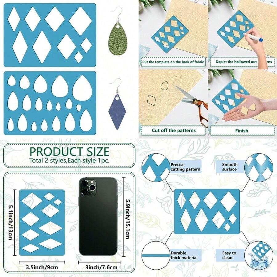GORGECRAFT 2 Styles Teardrop Earring Template Reusable Diamond Jewelry Shape Templates Geometric Stencils Leather Earring Acrylic Cutting Stencil For Bracelets Earrings DIY Crafts Making 3.5 X 5.1 - As Pic - View 1