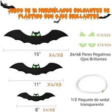 12 pcs Murciélagos Colgantes Decoración de Halloween,Murciélagos Voladores de Plástico Decoración de Exterior,Ojos Adhesivos Que Brillan en la Oscuridad para Colgar en el Árbol(12pcs) - 12 piezas - Ver 2