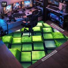 1 Pc Flannel Rectangle Area Rug With High Definition Printed Pattern, Suitable For Bathroom, Game Room, Living Room, Bedroom, 1 Pc Green Pixel Grid Flannel Rug, Cartoon Printed Rug, Large Gaming Mat, Washable Crawling Mat, Suitable For Gamers, Bedroom And Living Room Exercise Mat, Cyberpunk Design Indoor Mat