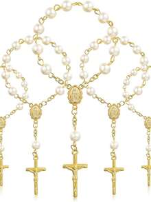 30pcs Faux Pearl Bracelets With Cross Pendant, Birthday Party Favours And Commemorative Gifts, - Gold - View 6