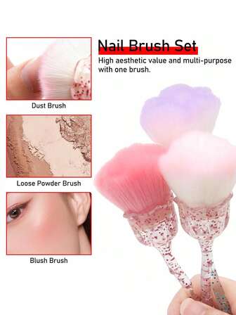 1支指甲除尘刷，玫瑰花美甲凝胶粉末清洁工具，超蓬松除尘美甲工具，软毛指甲刷