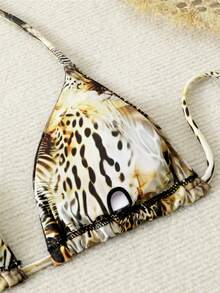 Bộ bikini gợi cảm buộc dây cổ họa tiết da báo dành cho nữ, kèm váy sarong cùng màu, thích hợp cho mùa hè đi biển. - Nhiều màu - Xem 4