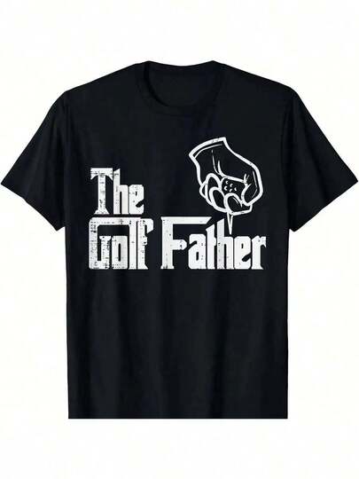 Camiseta gráfica "El Padre del Golf" para hombres - Impresión de palos de golf desgastados, camiseta negra transpirable para papá, regalo del Día del Padre, camiseta casual de verano con cuello redondo, camisetas del Día del Padre, atuendo casual, diseño divertido, tela duradera, top lavable a máquina