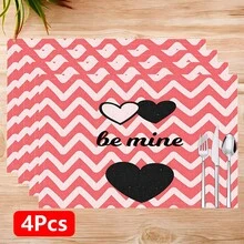 1 pieza/4 piezas/6 piezas Manteles individuales de lino con estampado temático del Día de San Valentín, aptos para mesa de comedor, Día de San Valentín, se pueden usar como regalo del Día de San Valentín, decoración del Día de San Valentín, aplicable para todas las temporadas, mantel de mesa de comedor moderno y lavable, decoración de habitación, posavasos, manteles individuales para cocina y comedor, decoración de fiesta interior/exterior, decoración del hogar, regalo ideal