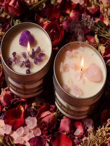 Crystal Scented Candles Gift Set With 1 Heart-Shaped Carved Crystal Stone, Soy Scented Wax, Amethyst, Pink Crystal, Net Content 100g/24 Hour Burn Time - Multicolor - View 4