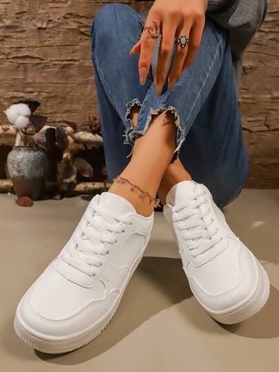 Women's Thick Sole Casual White Sneakers, Breathable Soft Bottom Platform, Comfortable & Versatile For Daily Commute, Shopping, Dating, Campus, & Minimalist, Suitable For All Seasons