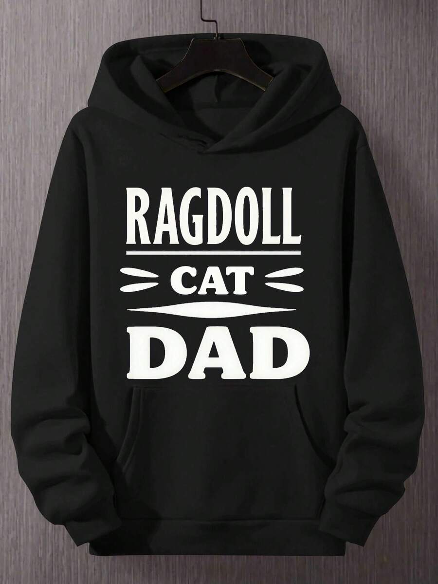 Sudadera con capucha para hombres Daddy Font | Tela casual sin elasticidad, ajuste holgado, sudadera con capucha y bolsillos, muy adecuada para otoño/invierno. - Negro - Ver 1