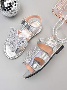 2026 New Kids Sandals, Silver Glitter Upper, Pearl Bowknot, Princess Vibe, Versatile For Daily Wear - Silver - View 2