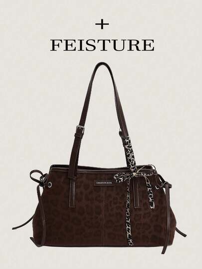 1 件时尚豹纹腋下包，大容量女士通勤包，适合日常外出、约会、通勤