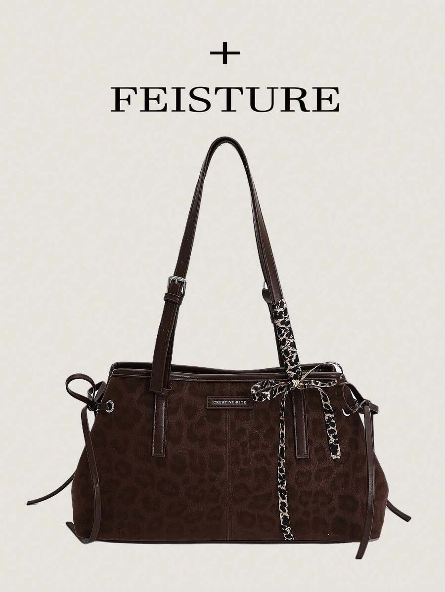 1 件时尚豹纹腋下包，大容量女士通勤包，适合日常外出、约会、通勤 - 咖啡 - 查看 1