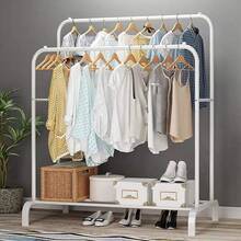 Multifunctional Coat  Clothing Double Rod Hanger With Shelf Freestanding White - White - View 10