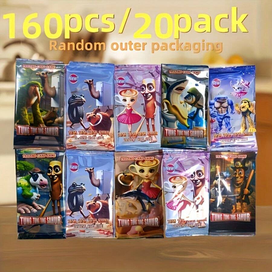 160张/20包 意大利趣味卡通卡牌游戏套装“TungTungTung Sahur/Talalaro”，光面激光印刷底卡，策略卡牌游戏，动漫风格战斗系列收藏卡牌，动漫迷贴心礼物，随机包装