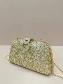 Bolsa clutch dourada brilhante, ideal para festas de Natal, bailes, encontros, casamentos, formaturas, celebrações e banquetes. Um excelente presente para mulheres. Combina perfeitamente com diversos vestidos de festa, vestidos de noite e vestidos de paetês, sendo um item indispensável para casamentos e também ideal para vestidos de formatura e baile de gala. - Ouro - Ver 4
