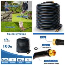 100 Ft Garden Hose 5/8",Heavy Duty Water Hose,Lightweight & Kink Free Rubber Hose With Holder,Male To Female Fittings,Durable & Flexible Hose For Outdoor,Lawn And Car Washing - 黑色 - 查看 1