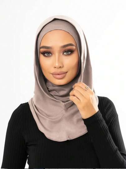 1pc Women's Solid Color Balaclava Ski Mask Neck Warmer Elastic Headband Turban, Breathable Comfortable Stretchy Wide-Brim Sweat-Absorbent Non-Slip Multifunctional Sports Headwear, Minimalist Fashion Scarf, Hood And Matching Headband In One