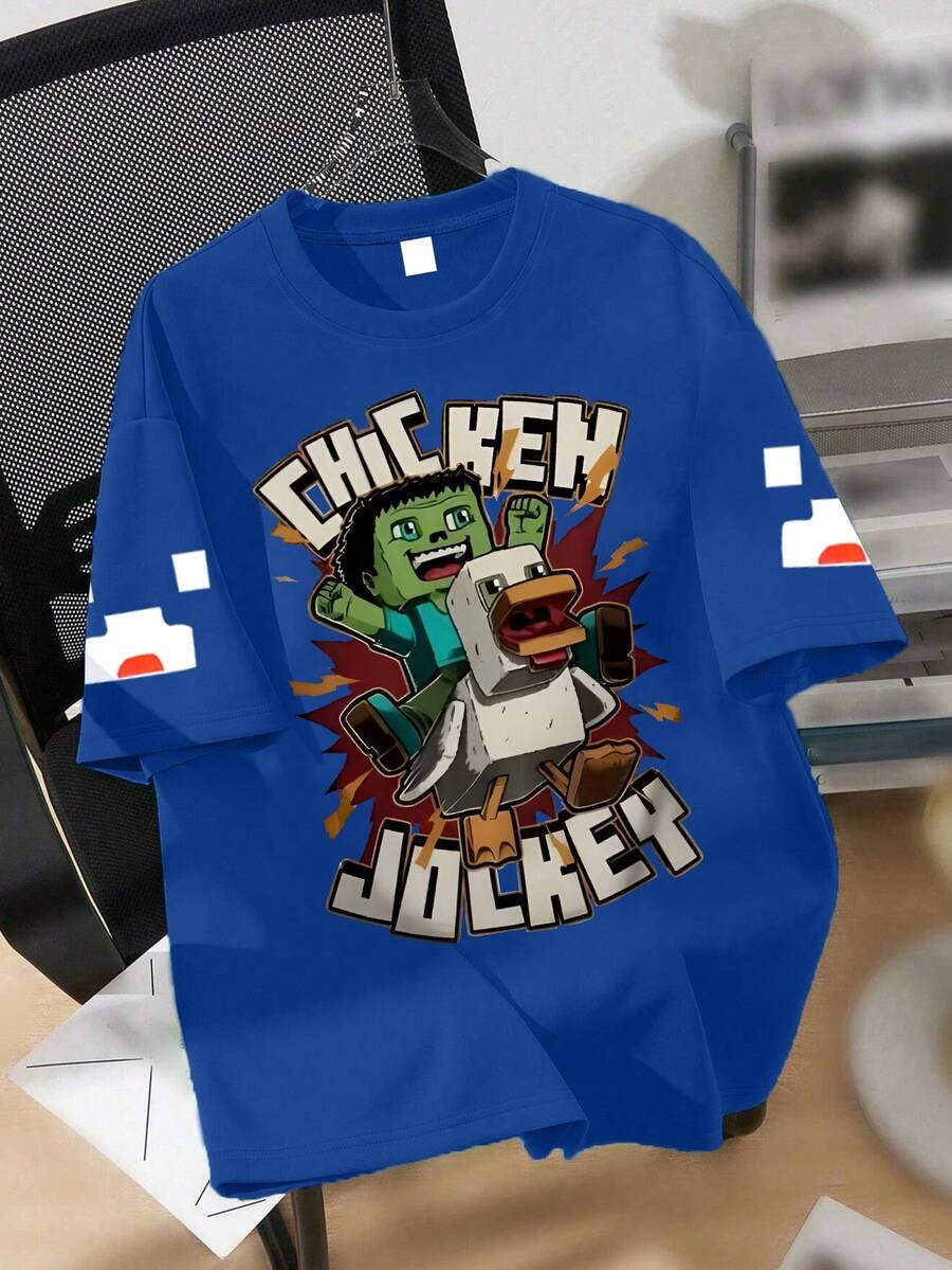 1PC Teen Boy Cool Game Print Short Sleeve T-Shirt, Soft Skin-Friendly, Summer Fashion - Blue - View 1