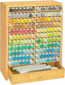 Alcohol Marker Organizer Storage For 168 Alcohol Markers With Marker Storage Drawer And Coloring Book Holder Slot - Bamboo Wooden Marker Storage Organizer - 杏色 - 查看 9