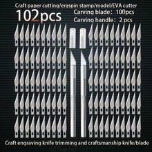 102件套升级版精密雕刻刀套装，包含2个雕刻刀柄和2片刀片，另附100片备用11号刀片，适用于艺术创作、剪贴簿制作和模型制作。