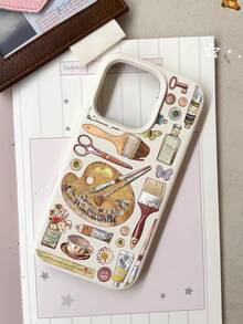 1件装个性化油画笔拼贴图案乳白色液体大孔镜头防摔防指纹手机壳，兼容 17/16/16Pro/16Plus/15/15ProMax/15Pro/11/12/13/14ProMax/11Pro/11ProMax/12Pro/12ProMax/13Pro/13ProMax/14Pro/14ProMax软壳，高端 - 彩色 - 查看 4