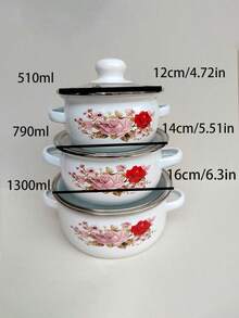 3件套彩色搪瓷涂层平底锅套装，迷你锅，适用于煮粥、牛奶、汤、面条，适用于电磁炉和燃气灶 - 小鍋三件套 - 查看 2