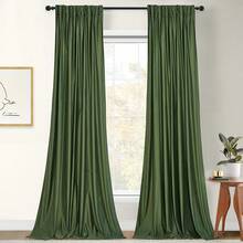 Olive Green Pinch Pleated Curtains 96 Inches Long, Thermal Insulated Window Drapes With Hooks, Soft Track System Panels Living Room, W38 X L96, 2 Panels, Home Decor - 苔綠色 - 查看 2