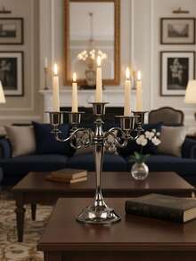 1件/套 波西米亚风锌合金桌面装饰五臂/三臂烛台，金色复古俱乐部家居客厅节日浪漫氛围装饰烛台，结婚纪念日浪漫氛围装饰，家居装饰，壁炉，圣诞派对，乔迁礼物，婚礼，餐厅，派对烛台，壁炉装饰烛台 - 槍黑色 - 查看 11