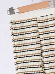 2pcs Baby Girls Casual Everyday Cute Striped Collar Long Sleeve Top And Pants Set, Spring/Autumn - Apricot - View 5