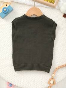 Infant Boys' Collegiate Style Solid Color Cable Knit Sweater Vest, Spring/Summer - Army Green - View 7
