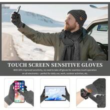 Winter Beanie Hats For Men Long Neck Scarf And Touchscreen Gloves Set With Fleece Lined Skull Caps Gifts For MenMen Gloves Set - DarkGreygrey - View 4