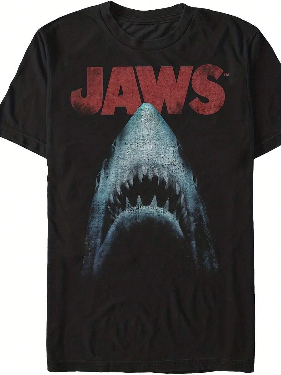 Jaws Basic Solid T-Shirt, Jaws Design Men's T-Shirt - Black - View 1