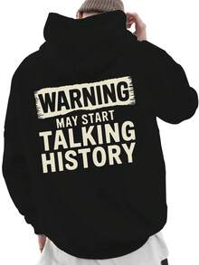 Advertencia: puede empezar a hablar sobre historia. Sudadera de gran tamaño de moda otoño invierno para hombres, nueva sudadera con estampado en la espalda, sudadera con capucha para parejas, sudadera deportiva versátil y casual, sudadera suelta - sudadera casual, regalo de Navidad para familiares y amigos, talla, atuendo festivo, moda urbana, costura de alta calidad, ajuste cómodo, sudadera con capucha, moda masculina - Negro - Ver 1