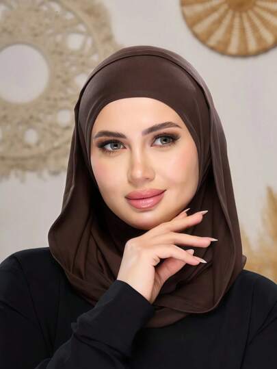 1pc Women's Solid Color Balaclava Ski Mask Neck Warmer Elastic Headband Turban, Breathable Comfortable Stretchy Wide-Brim Sweat-Absorbent Non-Slip Multifunctional Sports Headwear, Minimalist Fashion Scarf, Hood And Matching Headband In One