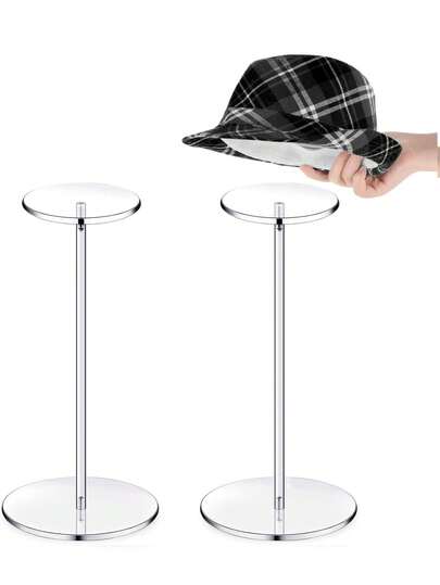 2pcs Transparent Acrylic Hat Display Rack, Sun Protection Cap, Bucket Hat Baseball Cap Storage Rack, Wig Stand Storage Box, Bedroom, Bathroom, Vanity Table Home Organization Rack
