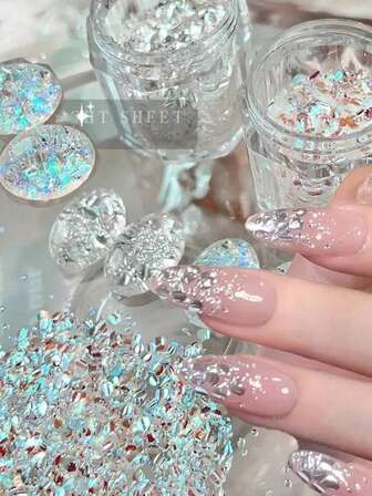 1 Box Of Holographic Mermaid Nail Sequins - Rainbow Extreme Sequins, Sparkling Sequins And Fragments, Mini Star-Shaped Sequins - Aurora Asymmetric Fragments Epoxy Resin Filler, Containing Rainbow-Colored Asymmetric Fragments, Sequin Powder Super Bright Nail Decoration