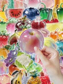 53 PIEZAS/PAQUETE Paquete de pegatinas con tema de frutas de cristal | Calcomanías estéticas brillantes para accesorios de teléfono, metal y decoración de artículos de uso diario - Multicolor - Ver 4