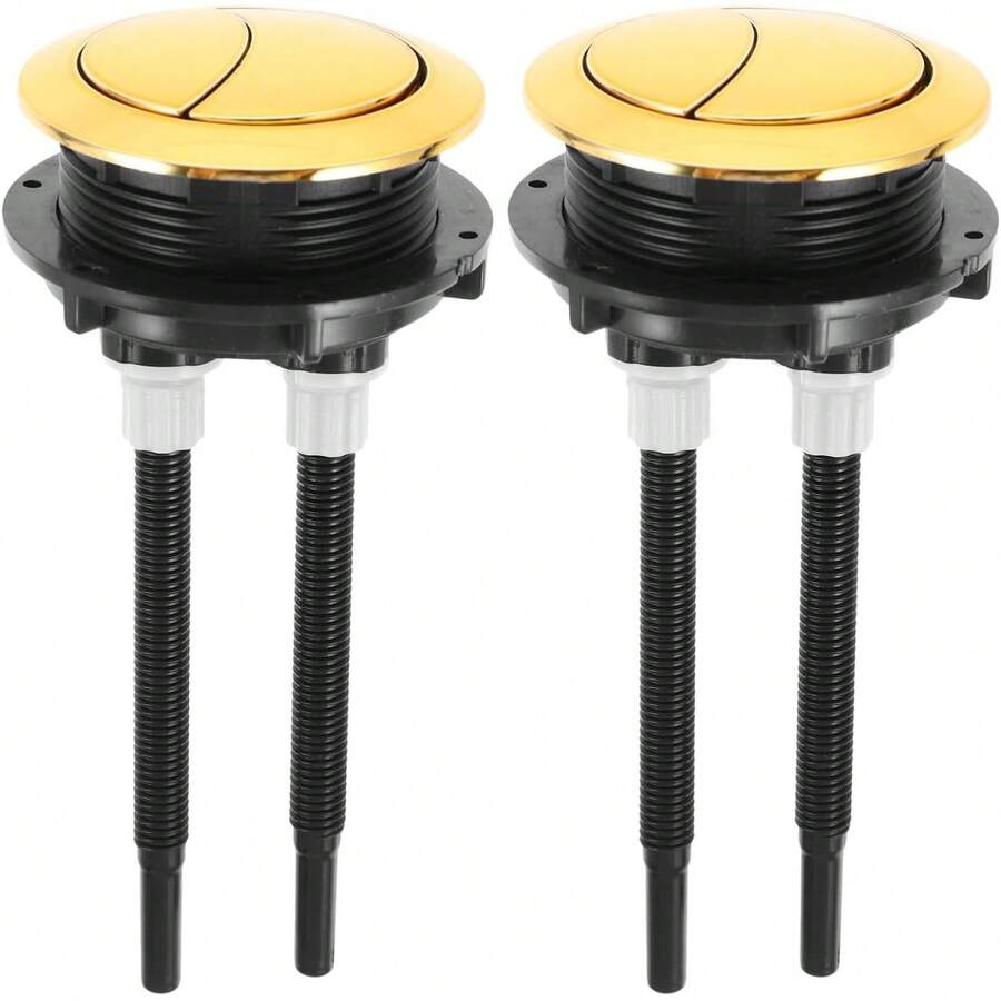 Uonlytech 2Piezas Botón de Descarga Doble para Inodoro Accesorio de Tanque Agua Botón Redondo Dorado para Válvula Drenaje - 1 - Ver 1