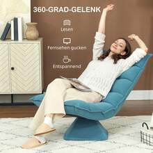 Reclining Armchair/Reading Chair, Swivel, Velvet Look, 62 Cm X 70 Cm X 95 Cm, Blue - Blue - View 2